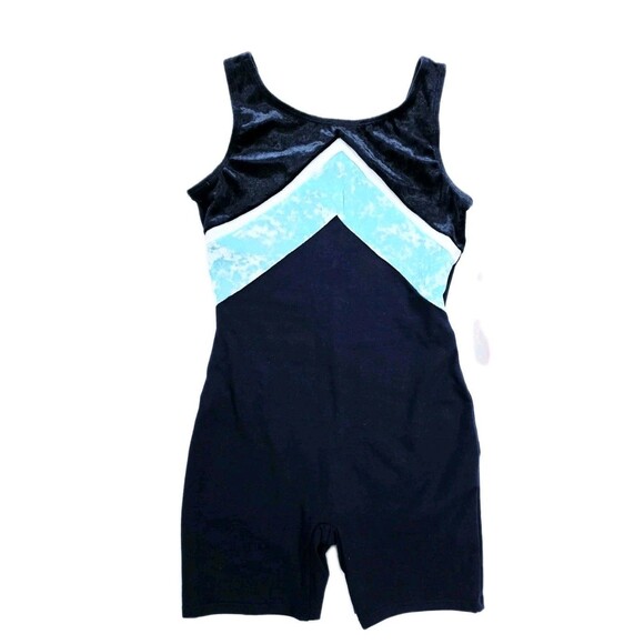 Gilda Marx VTG 90s Cotton Velvet Biketard Unitard Dance Tricolor Blue XS (Y/J) - Picture 11 of 16